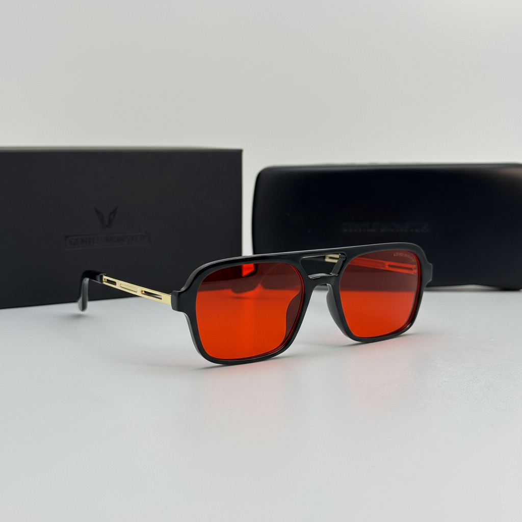 Gentle Monster Square Aviator Sunglasses (Black / Red)
