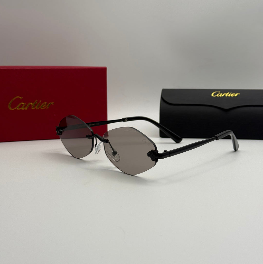 Cartier Rimless Diamond Sunglasses – Black / Grey Lenses