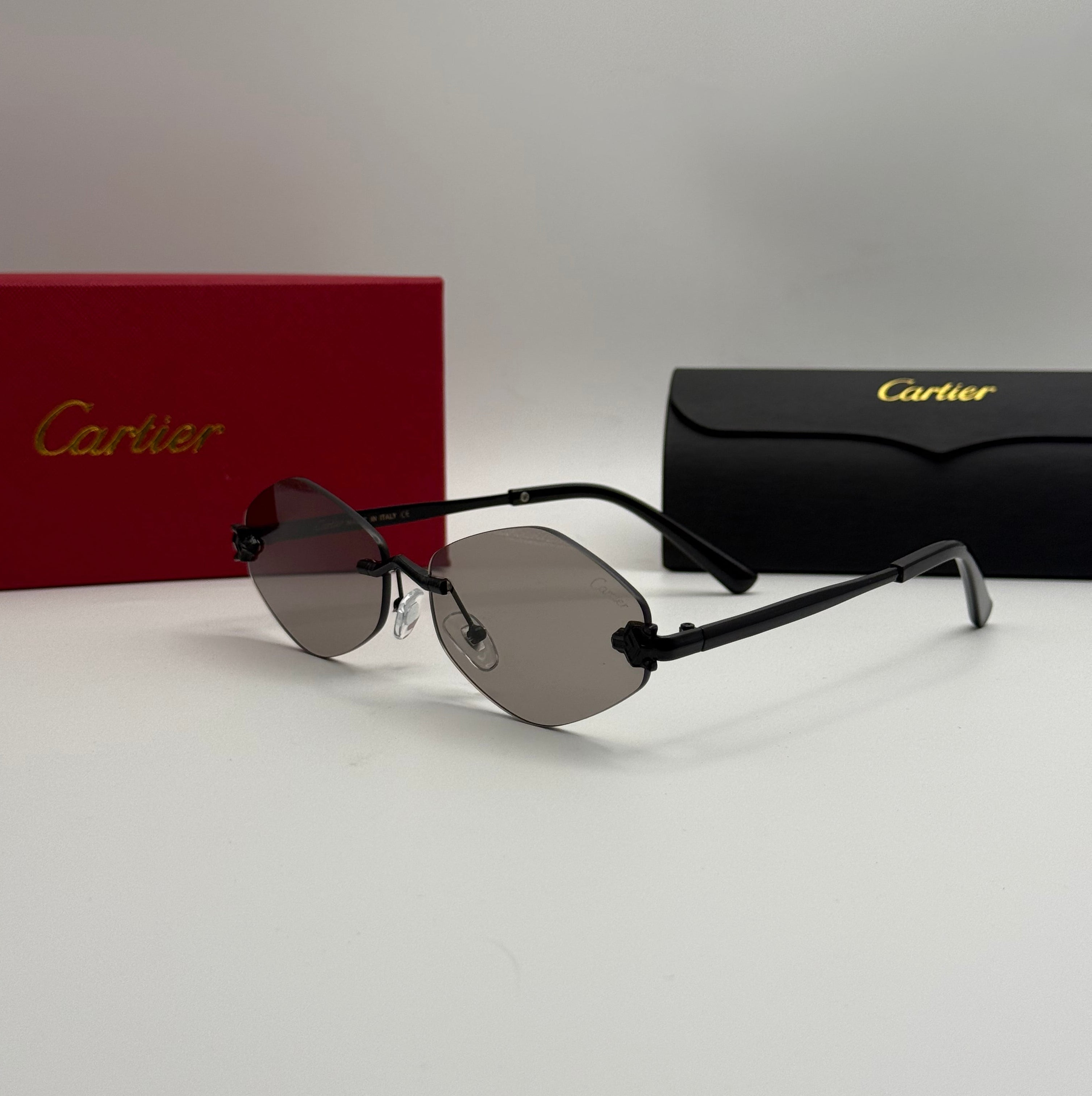 Cartier Rimless Diamond Sunglasses – Black / Grey Lenses