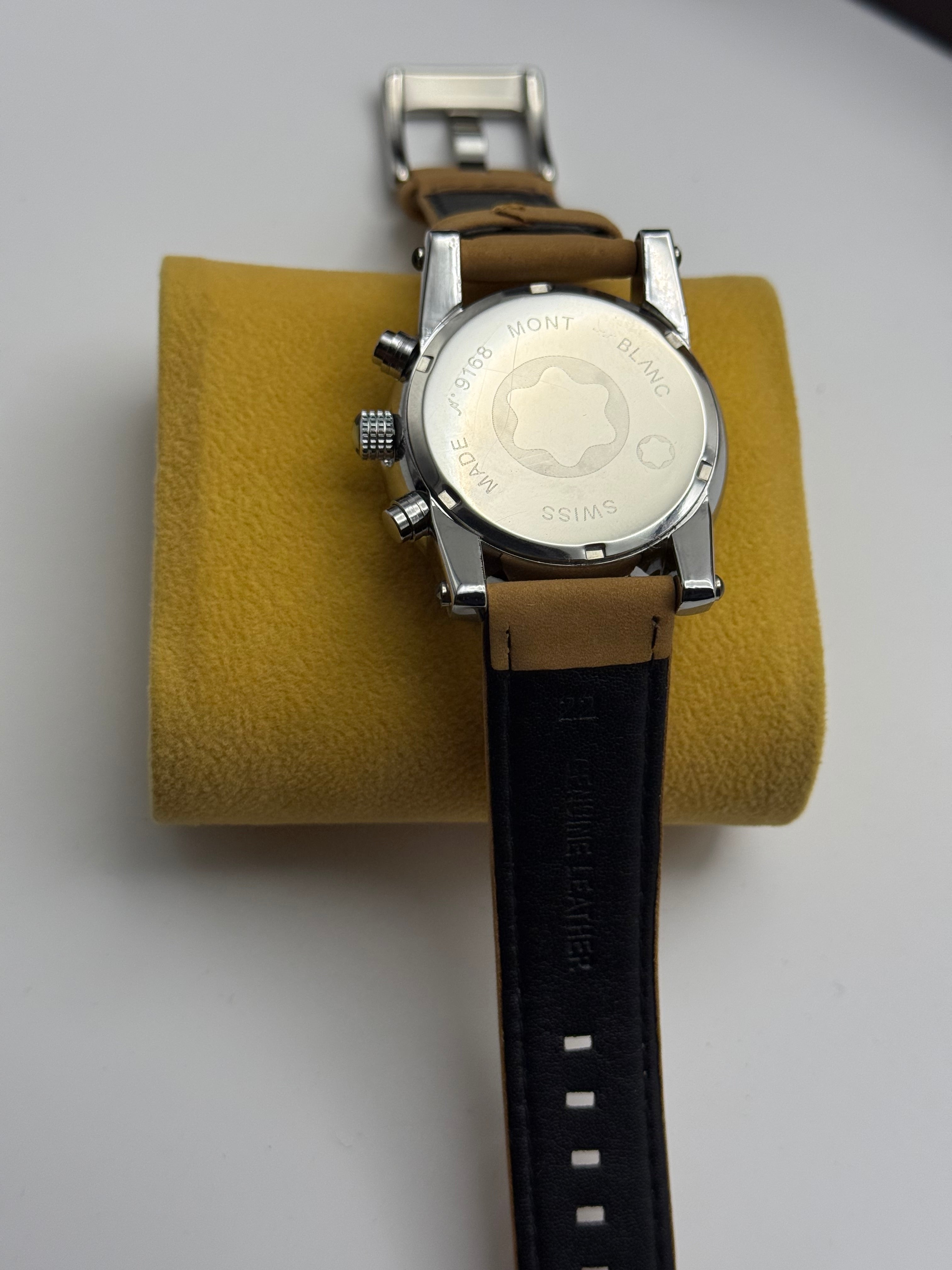 Montblanc TimeWalker Chronograph Watch — Tan Leather Strap