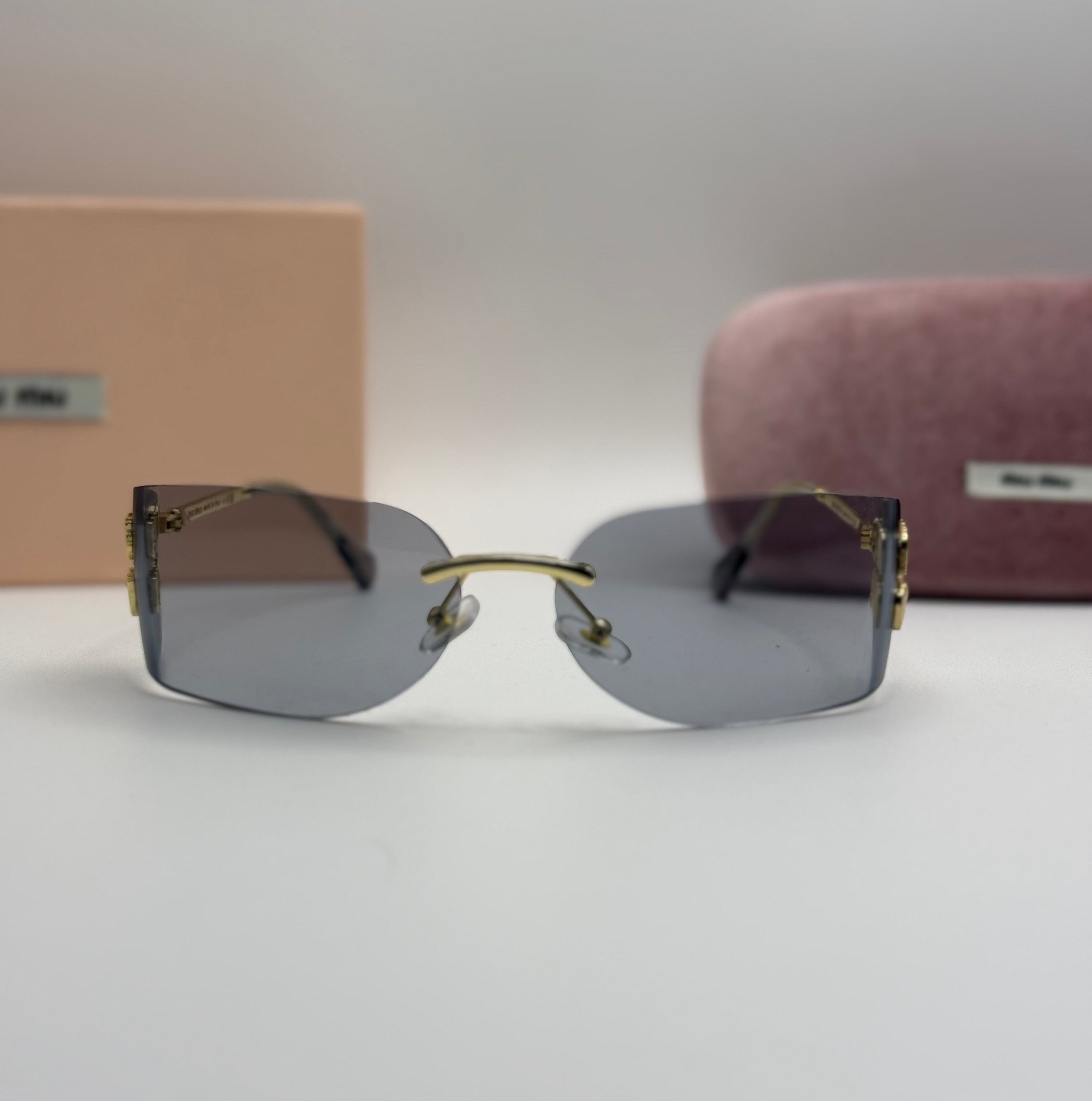 Miu Miu Rimless Sunglasses — Gold & Grey