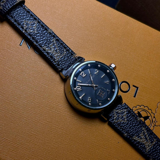 Louis Vuitton Tambour Monogram – Brown Leather Black Dial