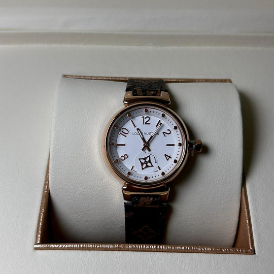 Louis Vuitton Tambour Monogram – Brown Leather White Dial