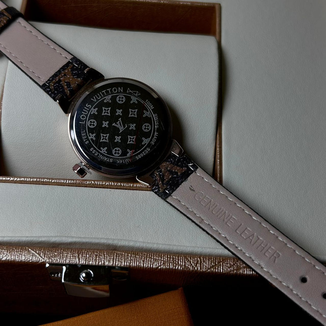Louis Vuitton Tambour Monogram – Brown Leather White Dial