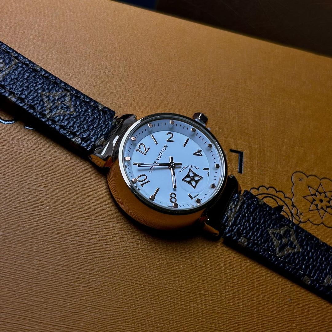 Louis Vuitton Tambour Monogram – Brown Leather White Dial