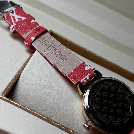 Louis Vuitton Tambour Monogram – Red Leather White Dial