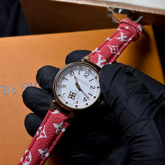 Louis Vuitton Tambour Monogram – Red Leather White Dial
