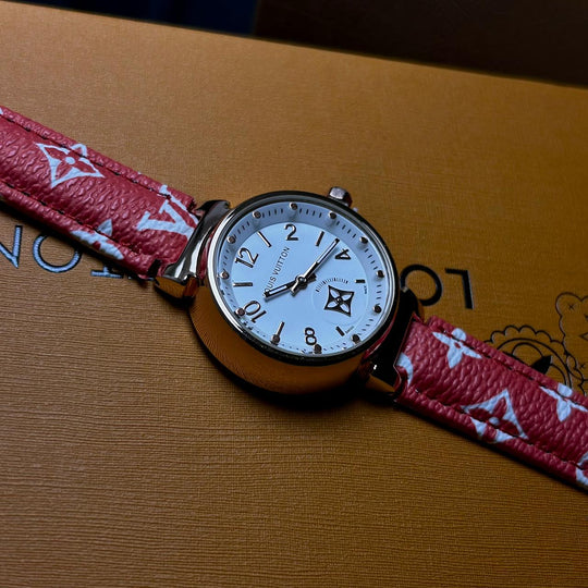 Louis Vuitton Tambour Monogram – Red Leather White Dial