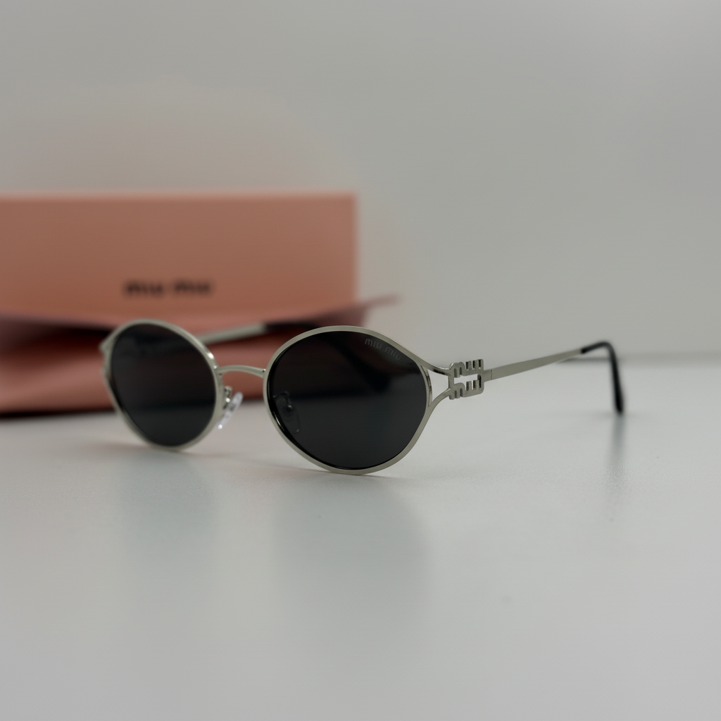 Miu Miu Oval Metal Sunglasses - Silver/Dark Grey
