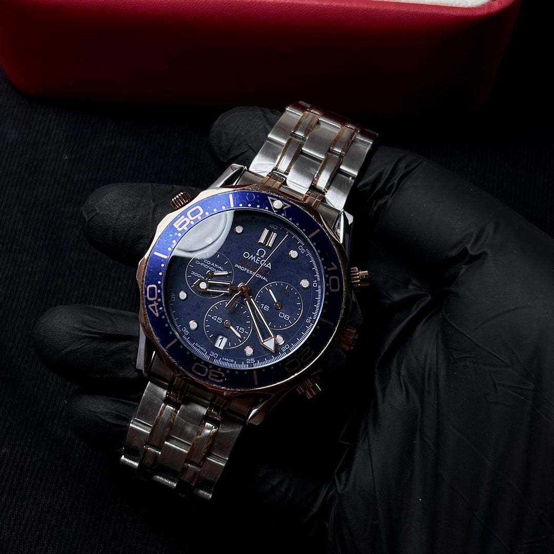 Omega Seamaster Co-Axial Chronometer - Silver Rose Gold Blue