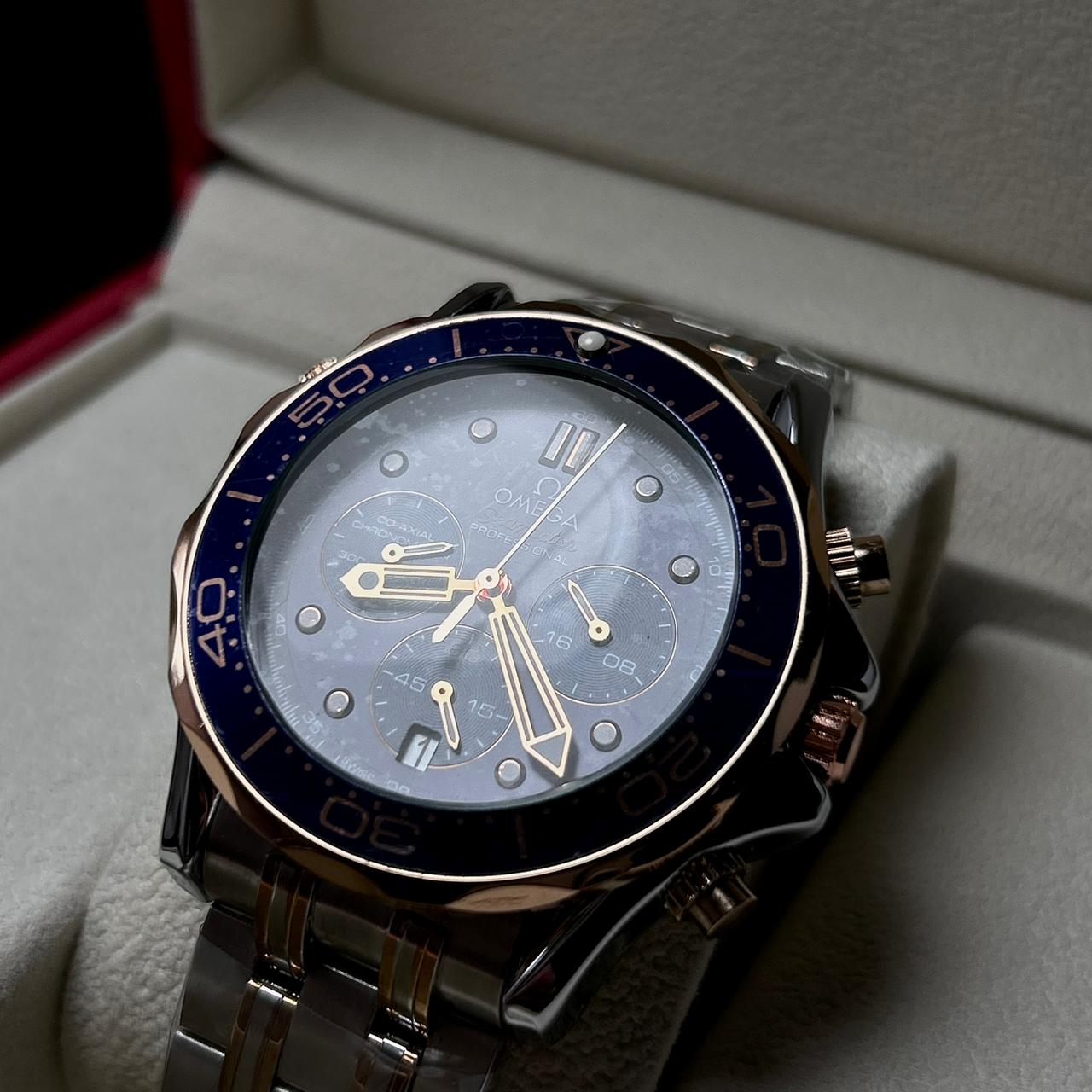 Omega Seamaster Co-Axial Chronometer - Silver Rose Gold Blue