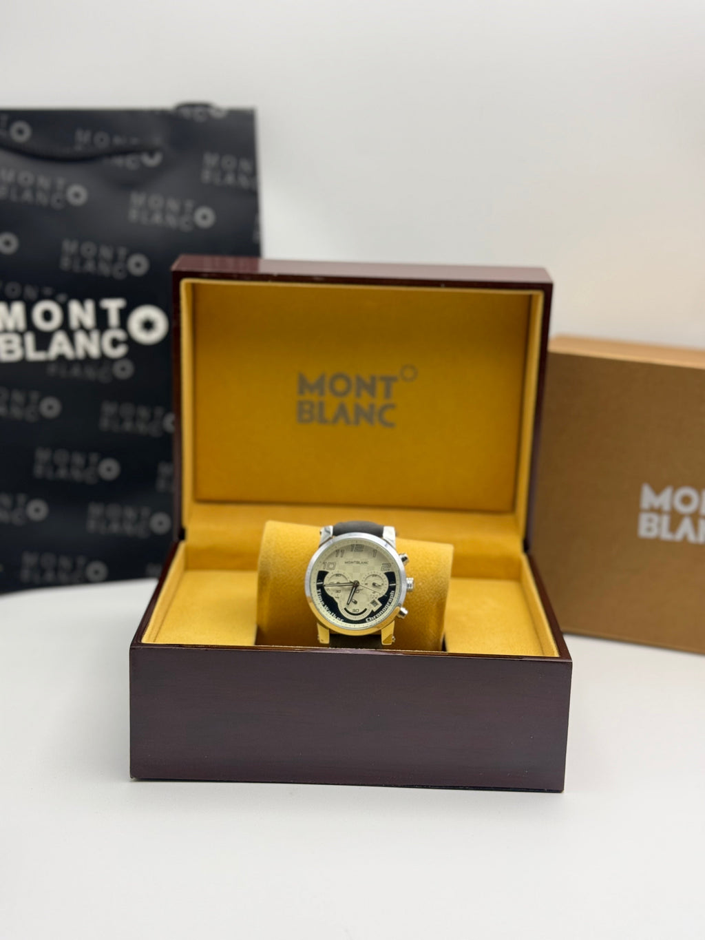 Montblanc TimeWalker Chronograph Watch — Black Leather Strap
