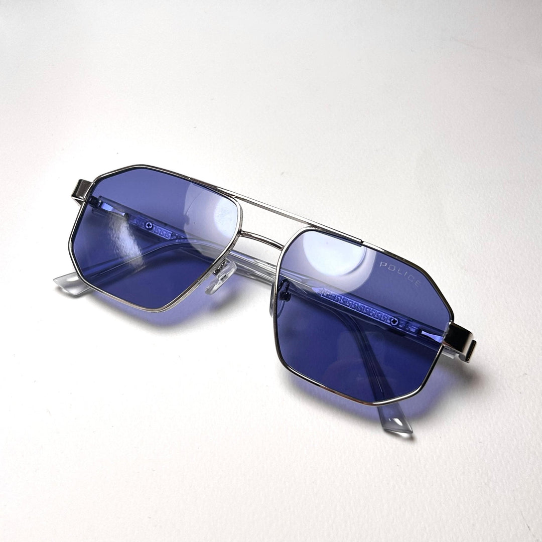 Police Etched Edges - Silver Blue