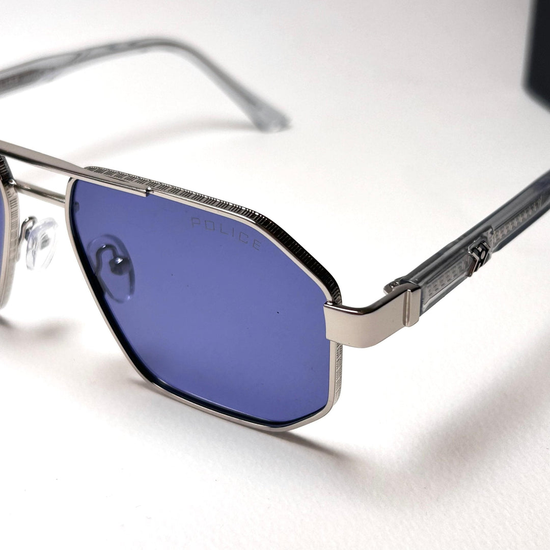 Police Etched Edges - Silver Blue