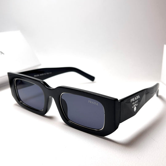 Prada Rectangular 17WS - Black Gloss Silver Outline