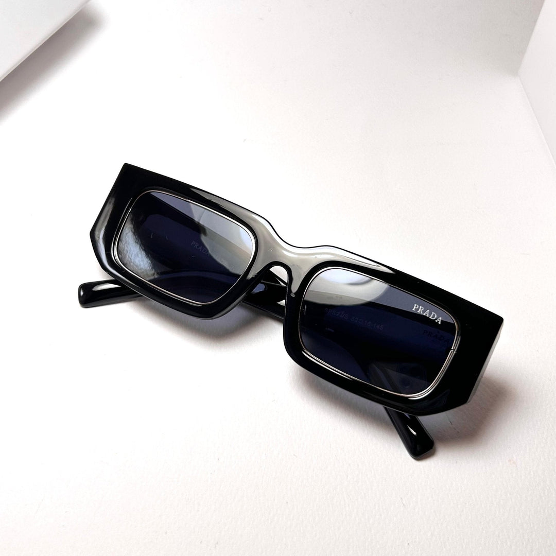 Prada Rectangular 17WS - Black Gloss Silver Outline