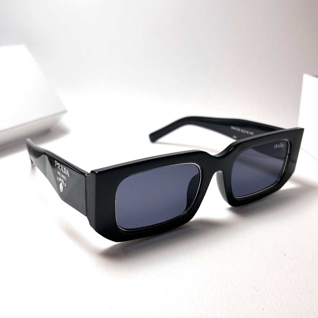 Prada Rectangular 17WS - Black Gloss Silver Outline