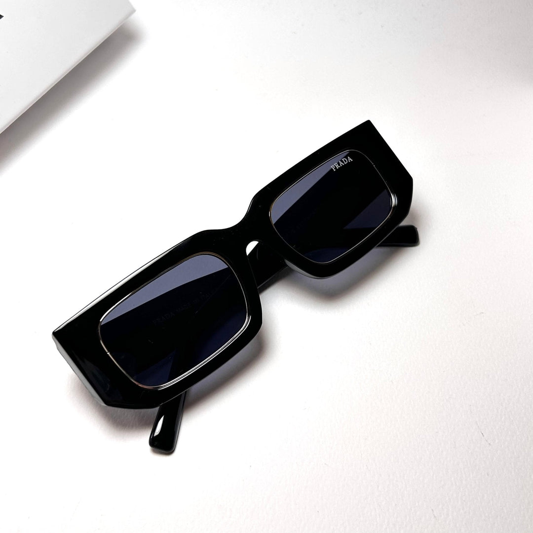 Prada Rectangular 17WS - Black Gloss Silver Outline