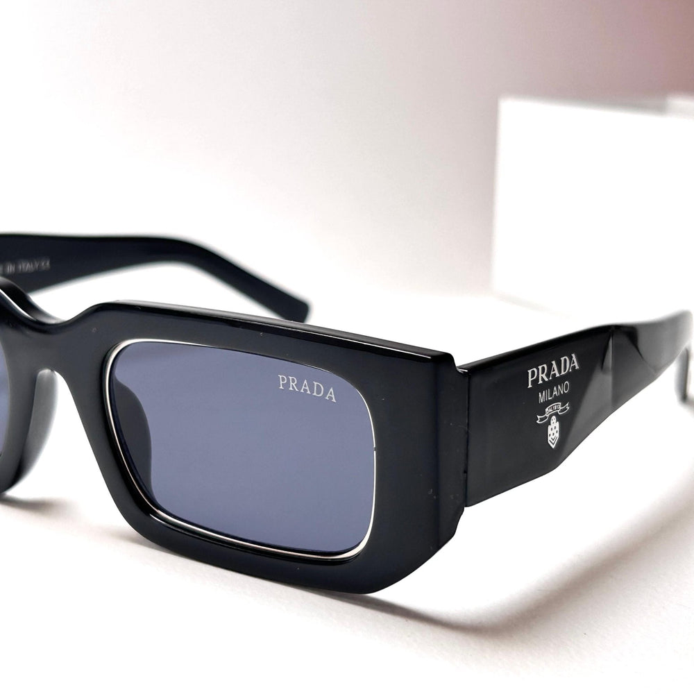 Prada Rectangular 17WS - Black Gloss Silver Outline