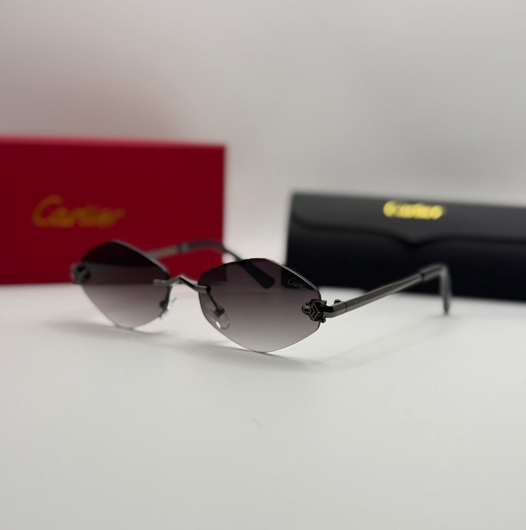 Cartier Panthère Rimless Oval Sunglasses – Gunmetal & Grey Gradient