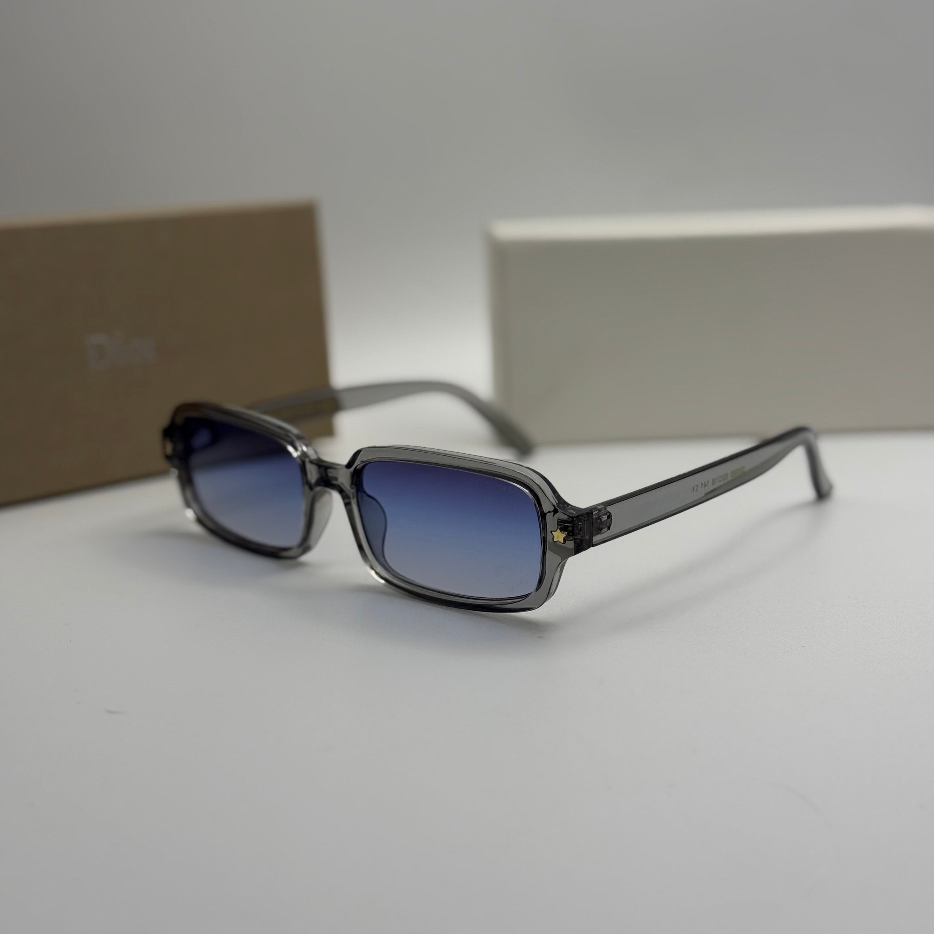 Dior Rectangular Sunglasses – Transparent Grey / Blue Gradient Lenses