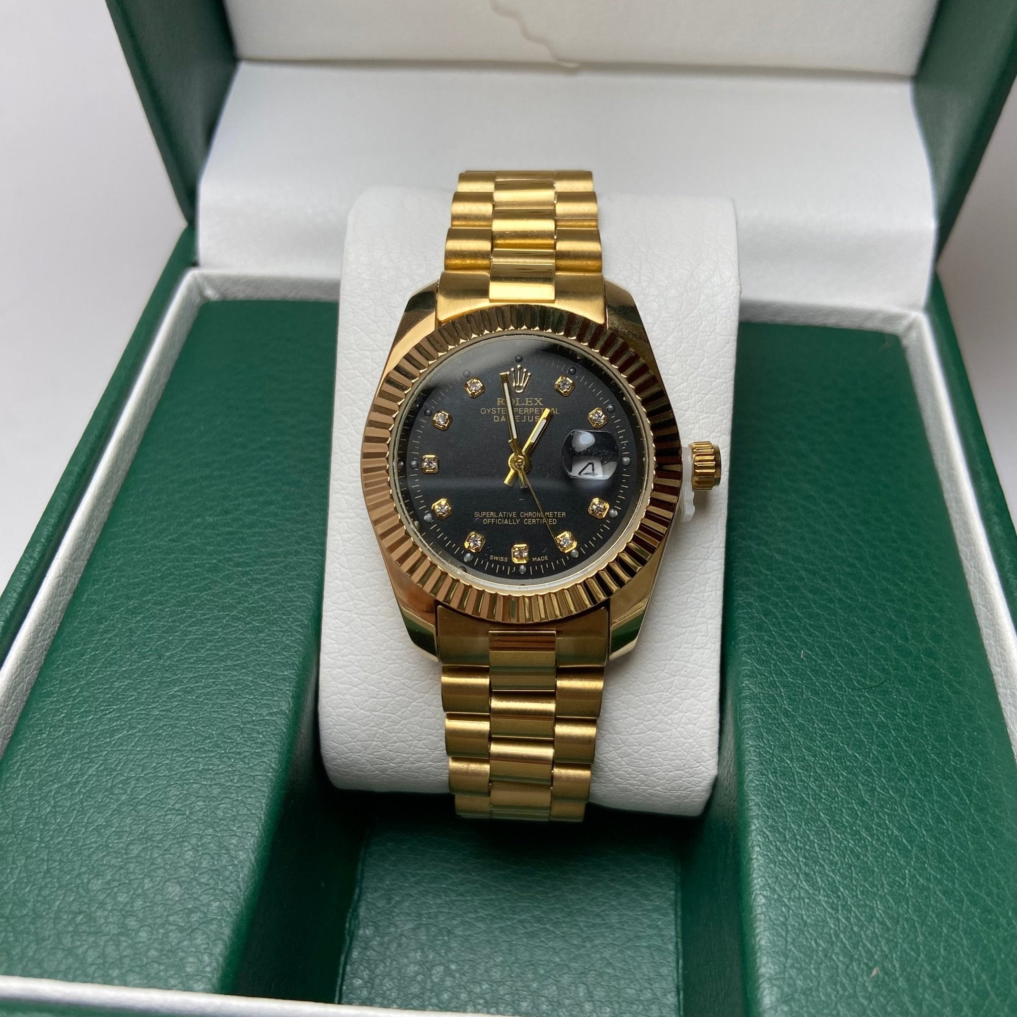 Rolex Date Just Diamond for Her - Black and Gold Tone