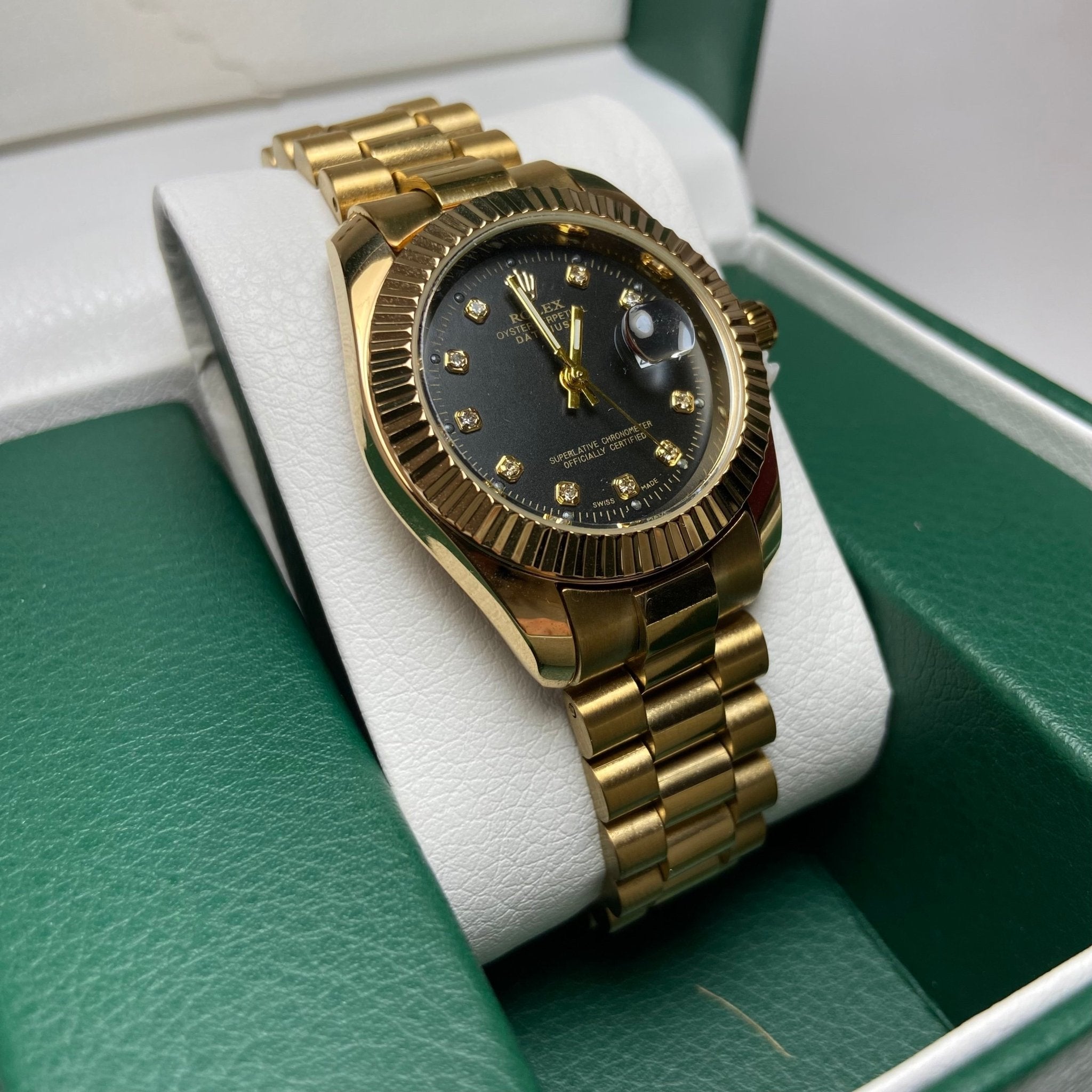 Rolex Date Just Diamond for Her - Black and Gold Tone