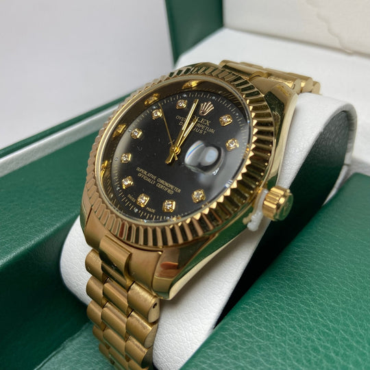 Rolex date just Diamond for Him - Black And Gold Tone