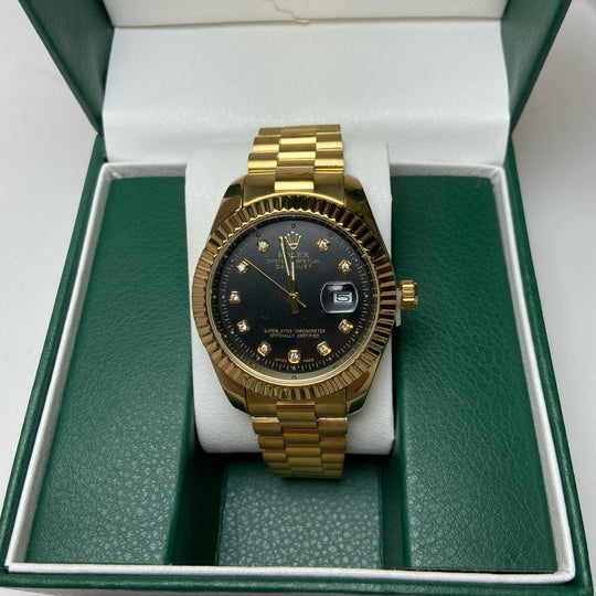 Rolex date just Diamond for Him - Black And Gold Tone