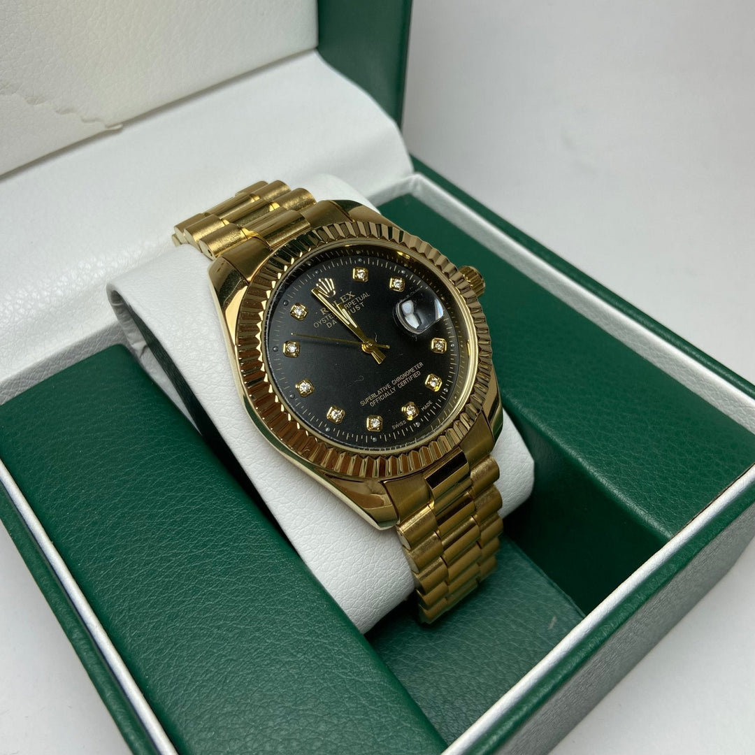 Rolex date just Diamond for Him - Black And Gold Tone