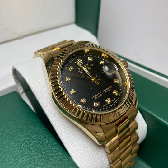 Rolex date just Diamond for Him - Black And Gold Tone