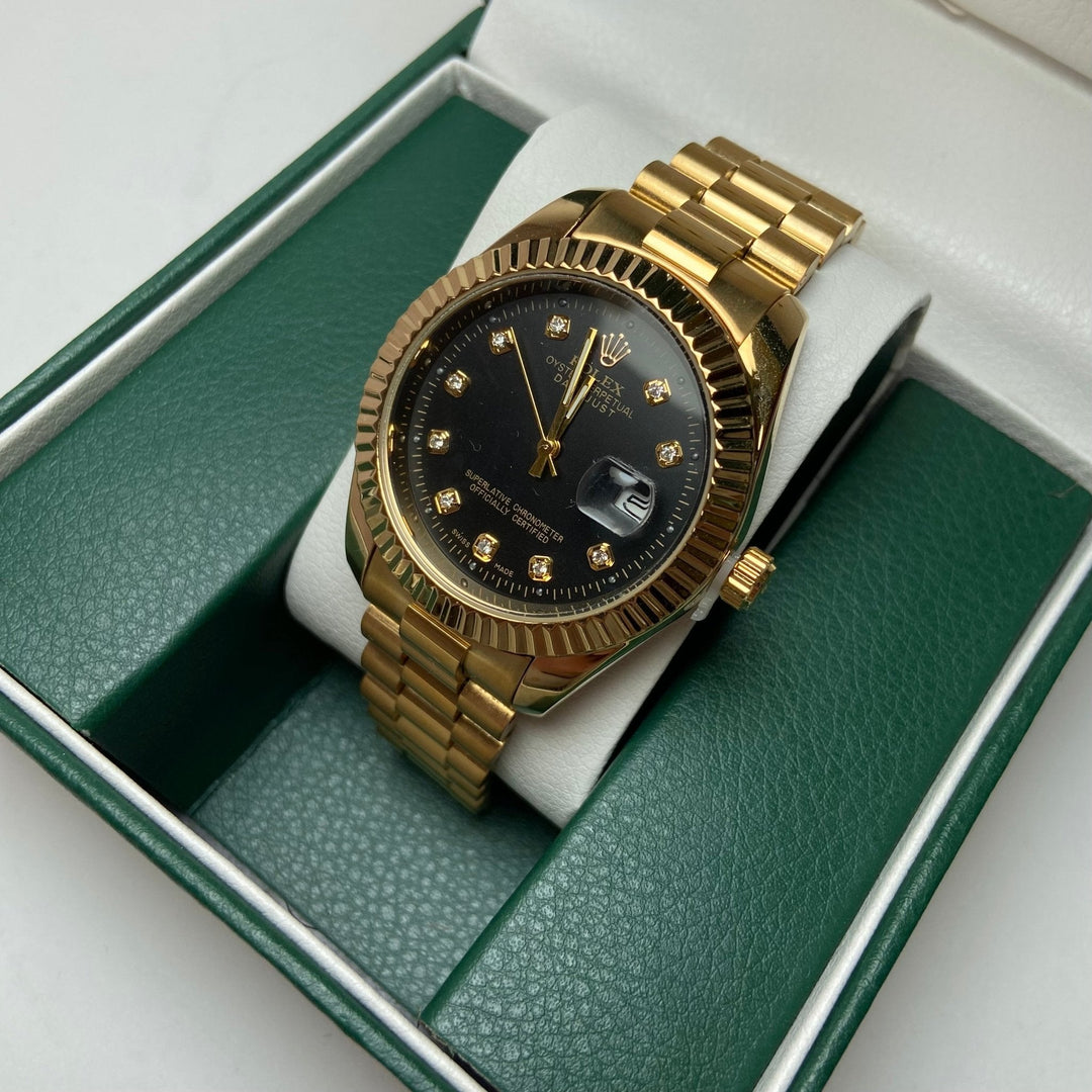 Rolex date just Diamond for Him - Black And Gold Tone
