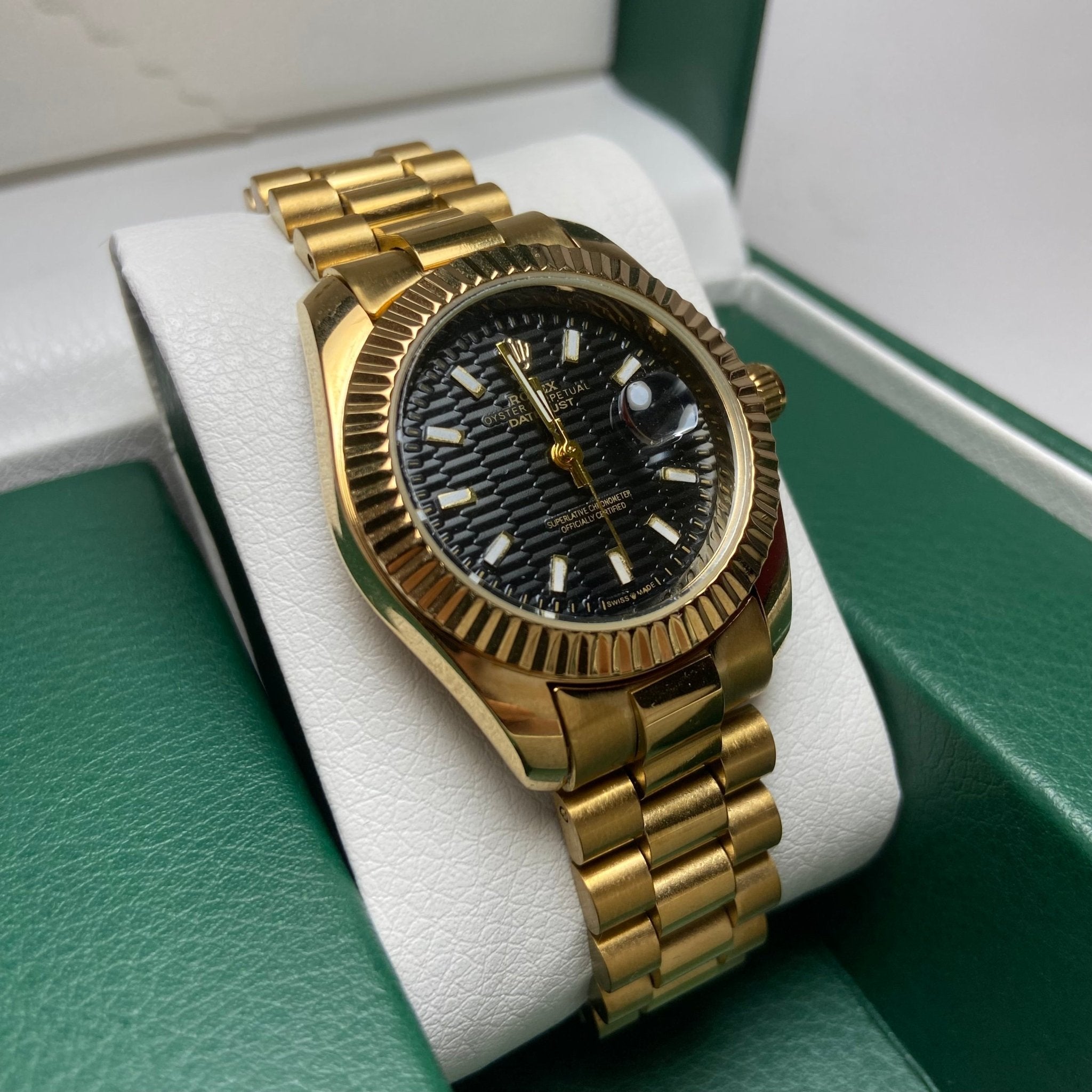 Rolex Date Just For Her - Gold-Tone with Black Textured Dial