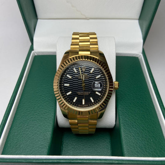 Rolex Date Just For Him - Gold-Tone with Black Textured Dial