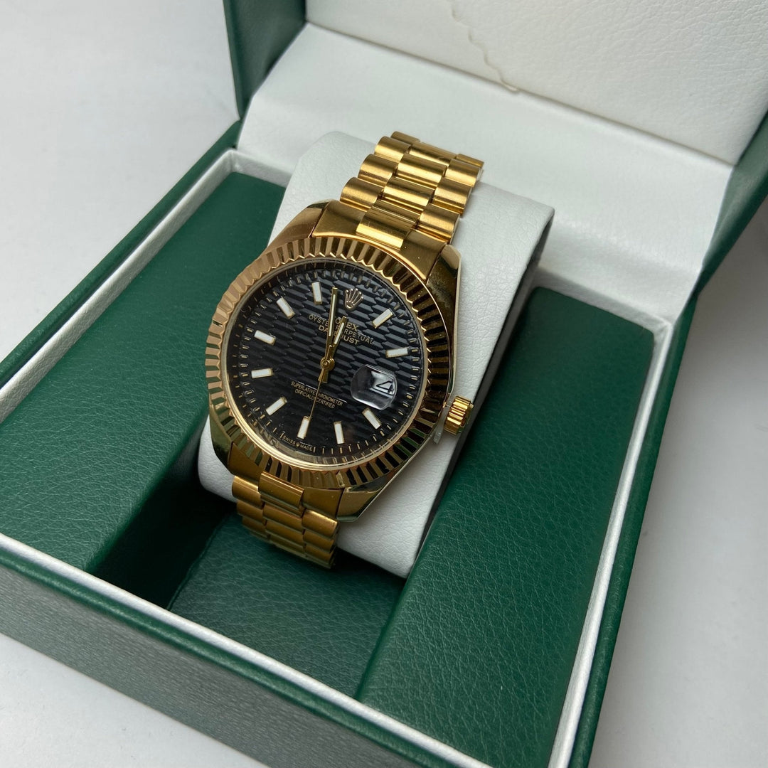 Rolex Date Just For Him - Gold-Tone with Black Textured Dial