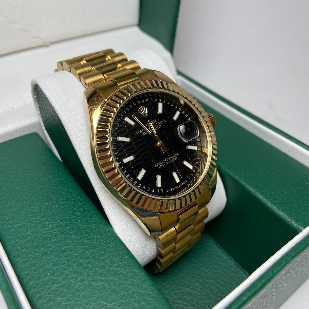 Rolex Date Just For Him - Gold-Tone with Black Textured Dial