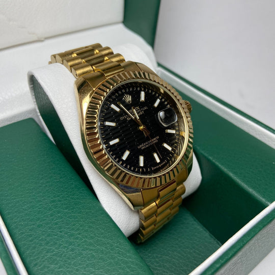 Rolex Date Just For Him - Gold-Tone with Black Textured Dial
