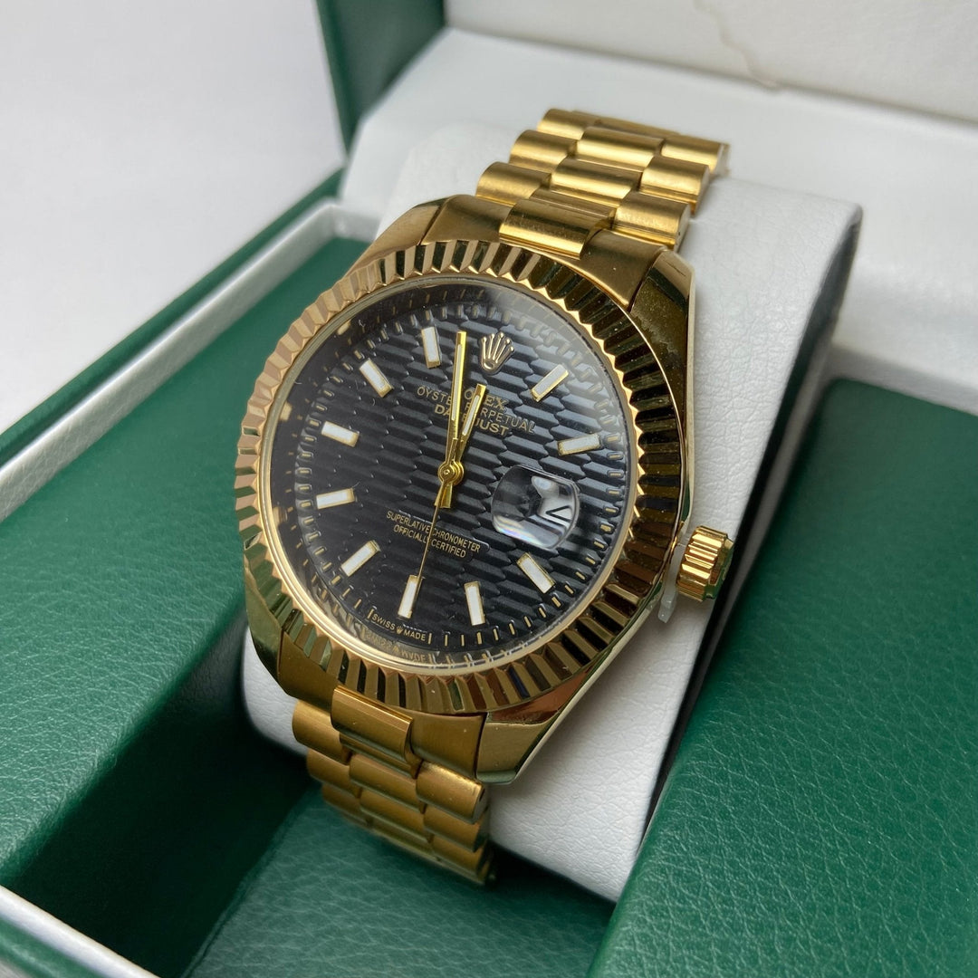 Rolex Date Just For Him - Gold-Tone with Black Textured Dial