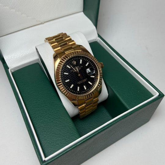 Rolex Date Just For Him - Gold-Tone with Black Textured Dial