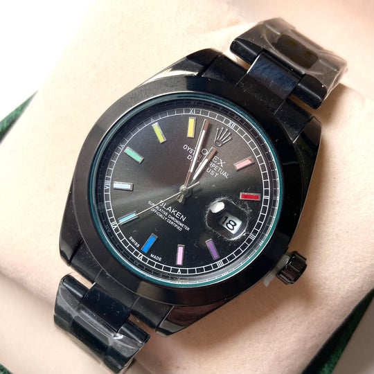 Rolex Datejust Style "Blaken" - All Black with Multicolor Markers