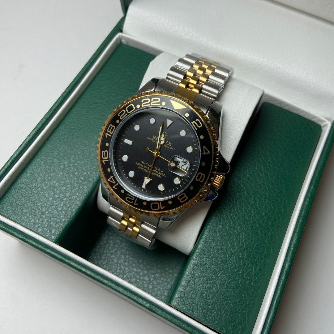 Rolex GMT MASTER II For Him - Two-Tone with Black and Gold Bezel