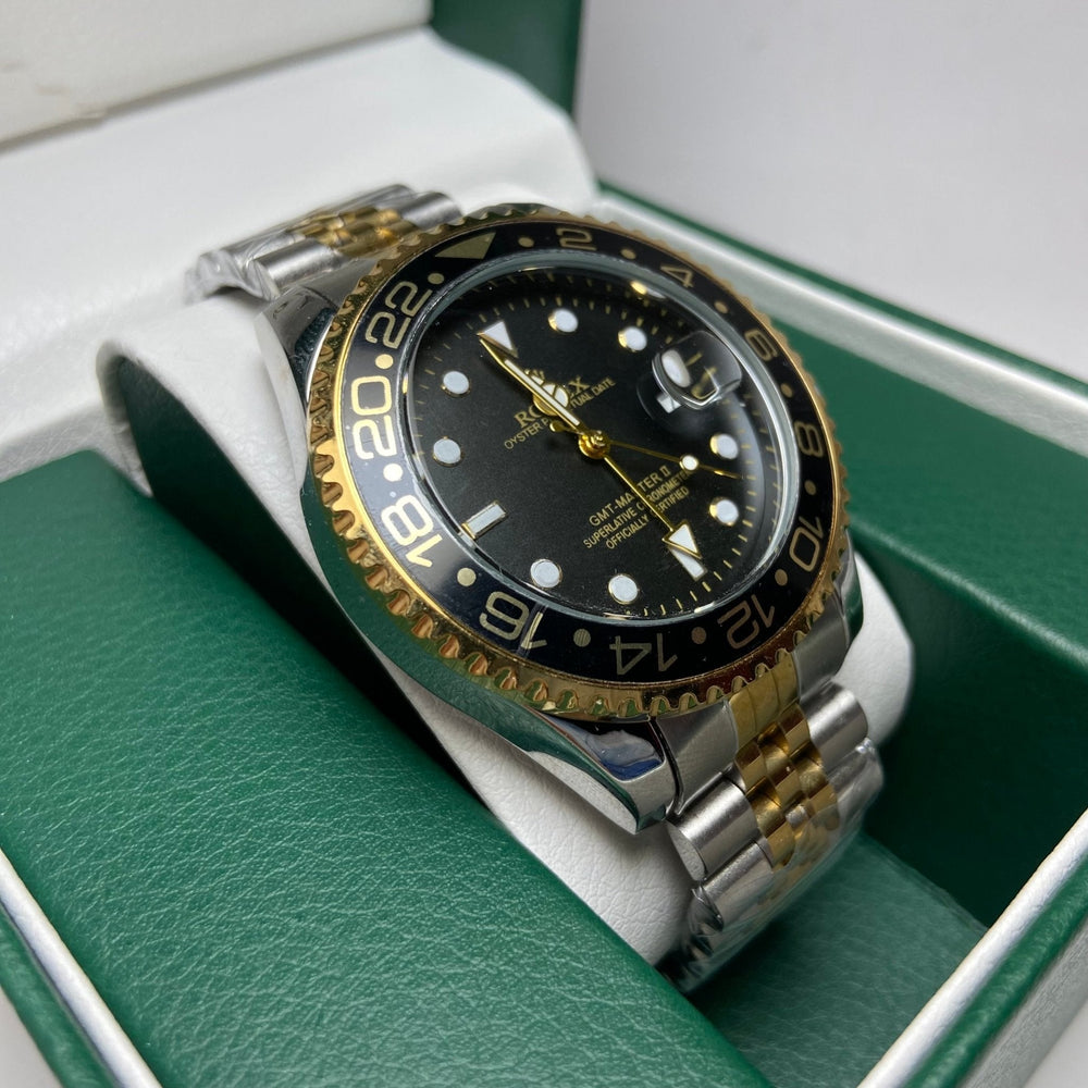 Rolex GMT MASTER II For Him - Two-Tone with Black and Gold Bezel