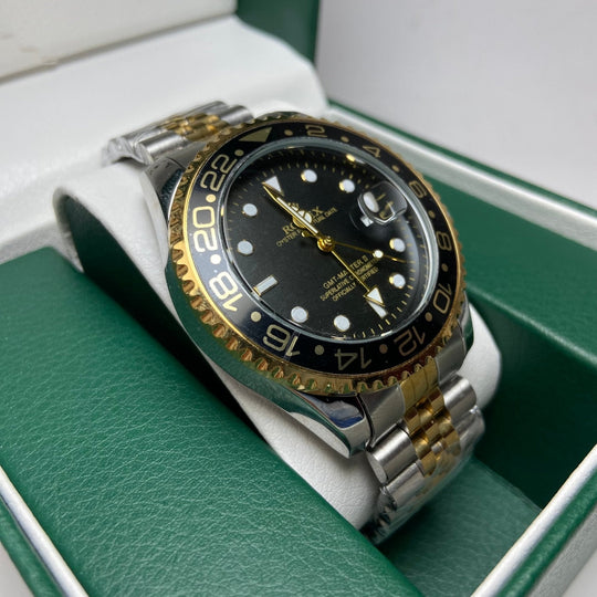 Rolex GMT MASTER II For Him - Two-Tone with Black and Gold Bezel
