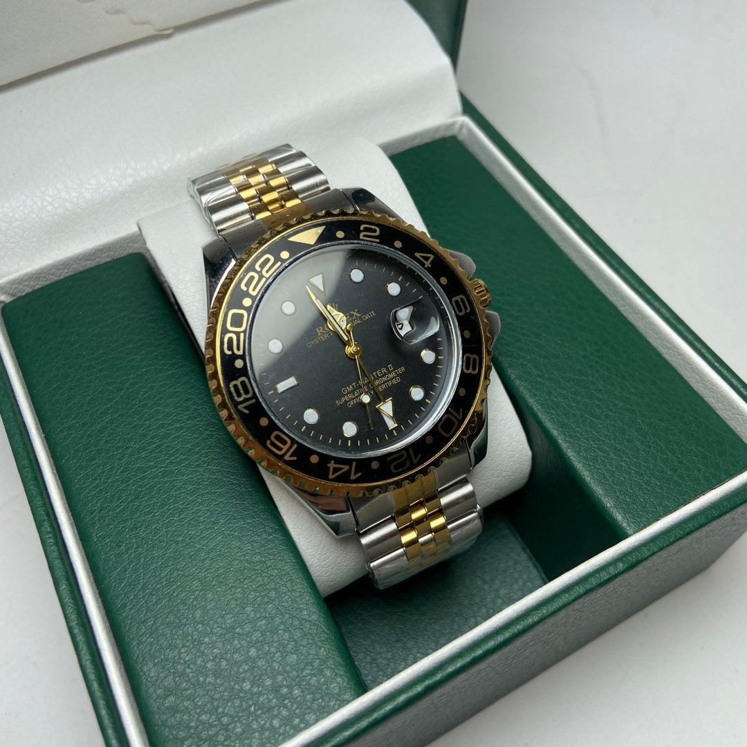 Rolex GMT MASTER II For Him - Two-Tone with Black and Gold Bezel