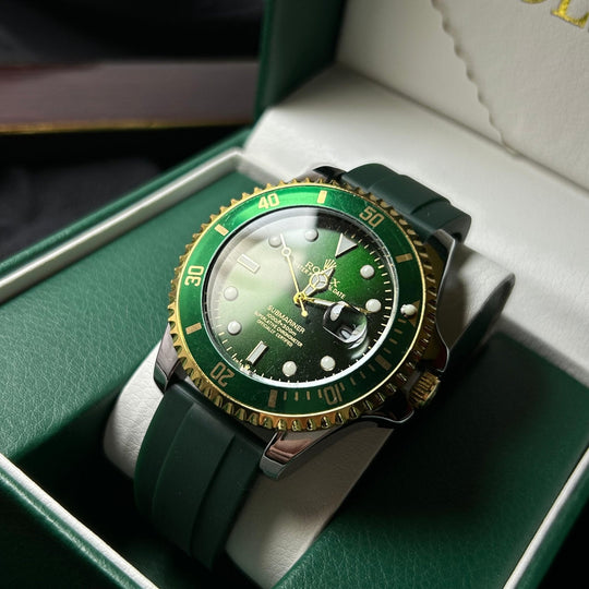 Rolex Submariner Rubber Strap For Him – Gold & Green Dial