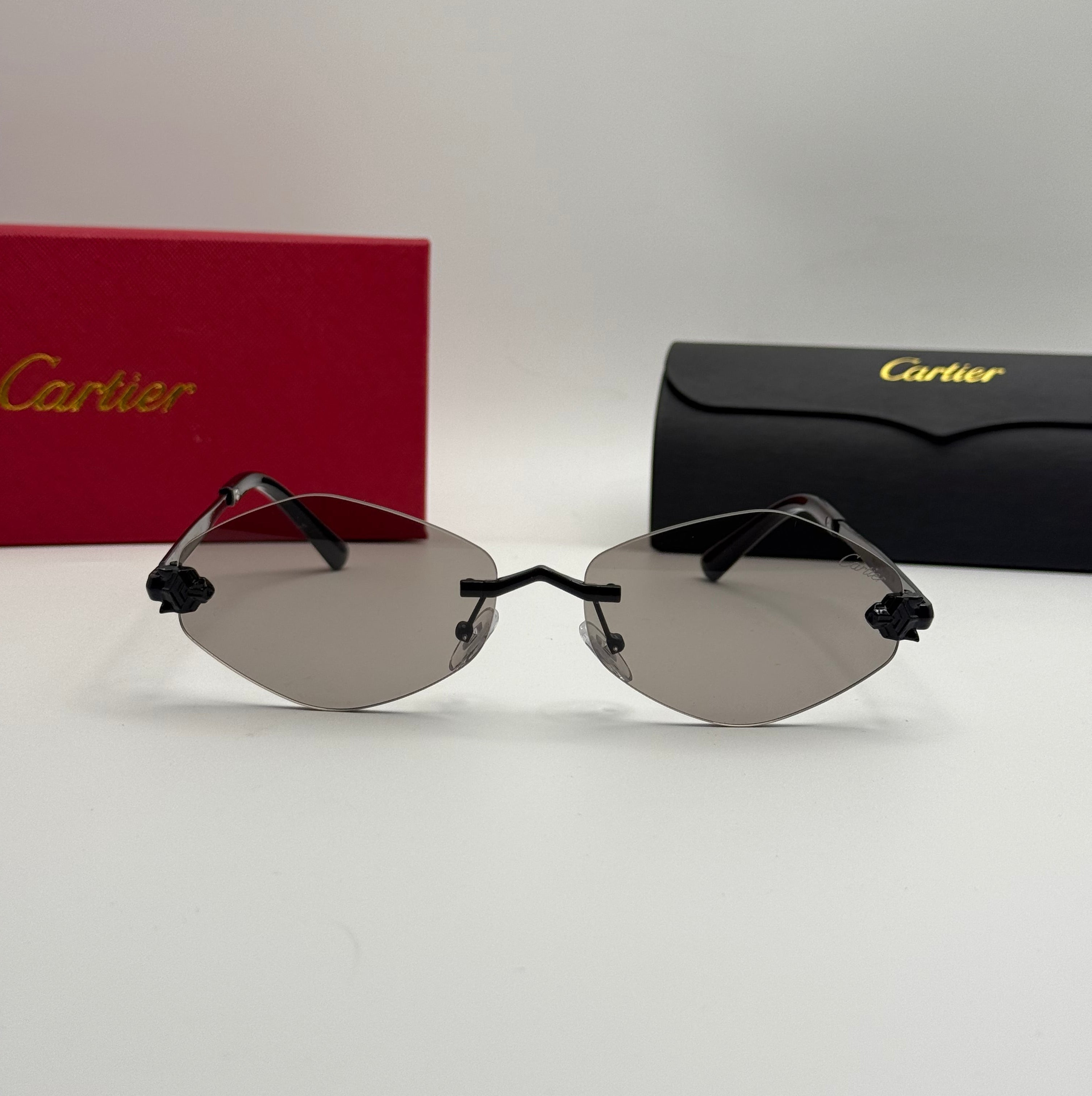 Cartier Rimless Diamond Sunglasses – Black / Grey Lenses