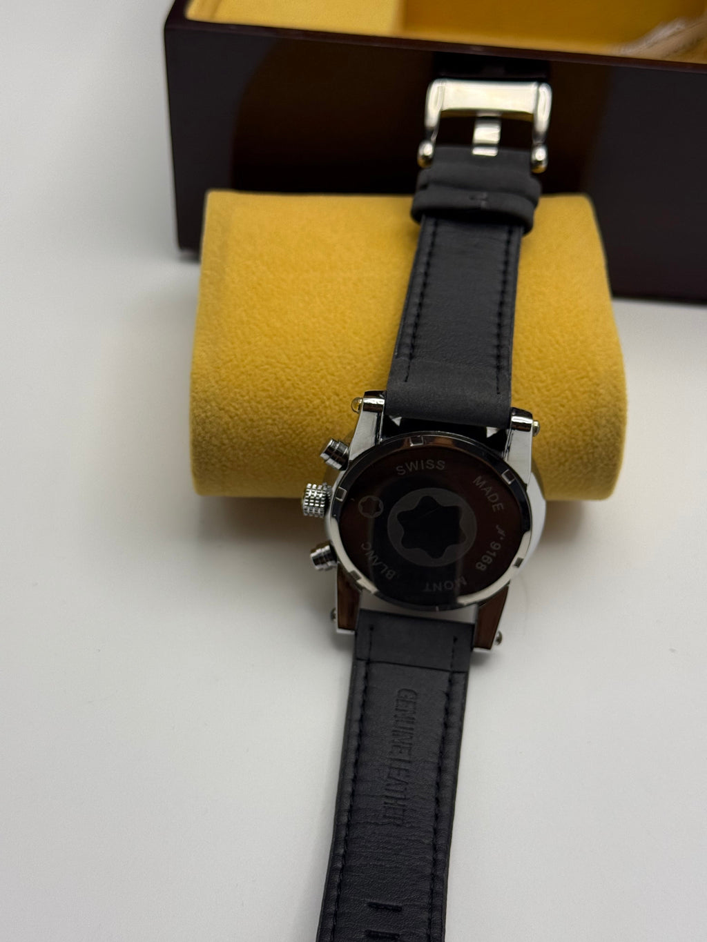 Montblanc TimeWalker Chronograph Watch — Black Leather Strap