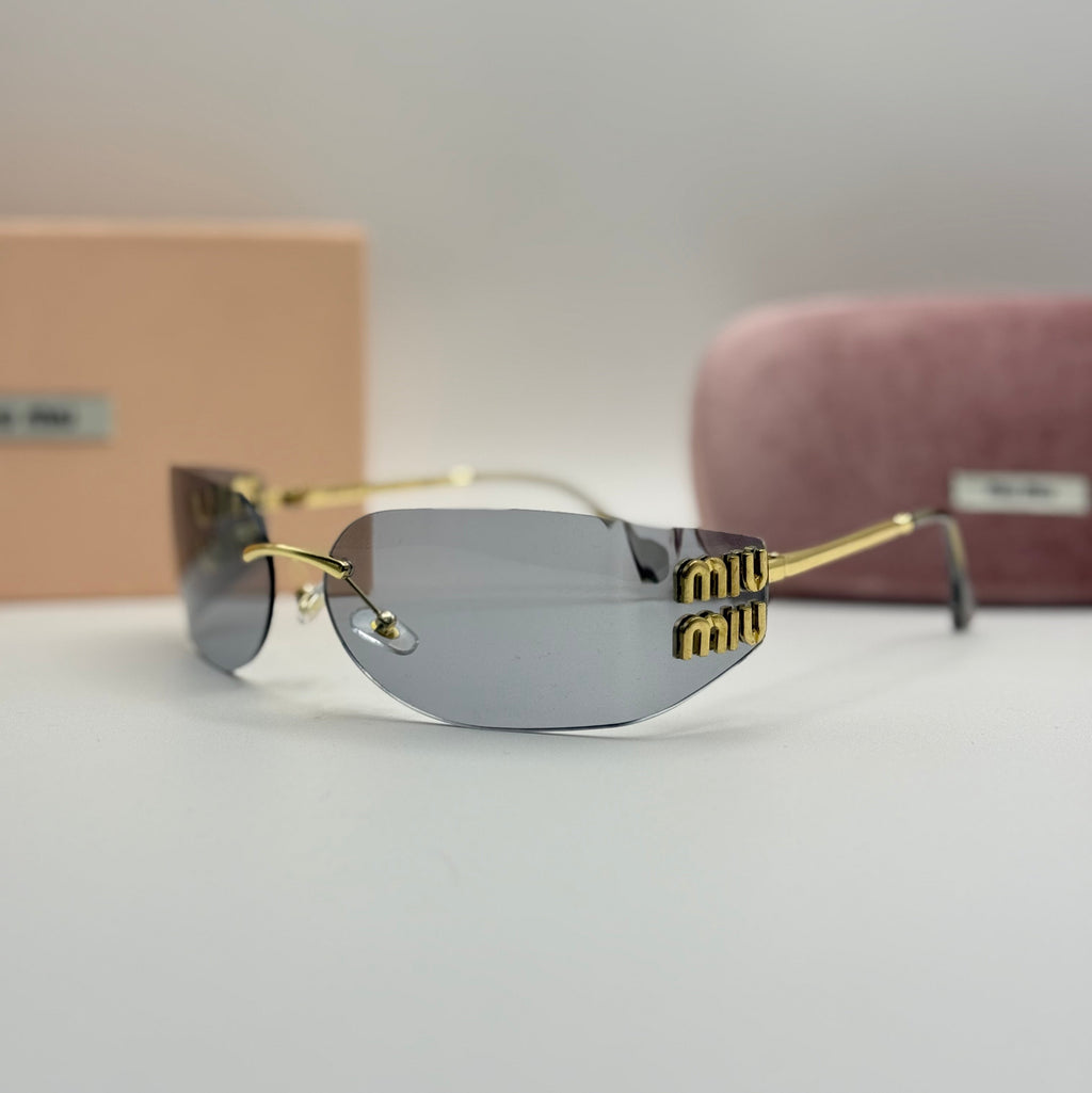 Miu Miu Rimless Sunglasses — Gold & Grey