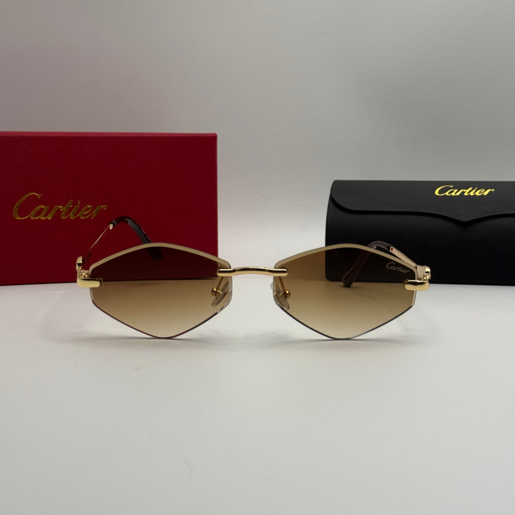 Cartier Rimless Diamond Sunglasses – Gold / Brown Gradient
