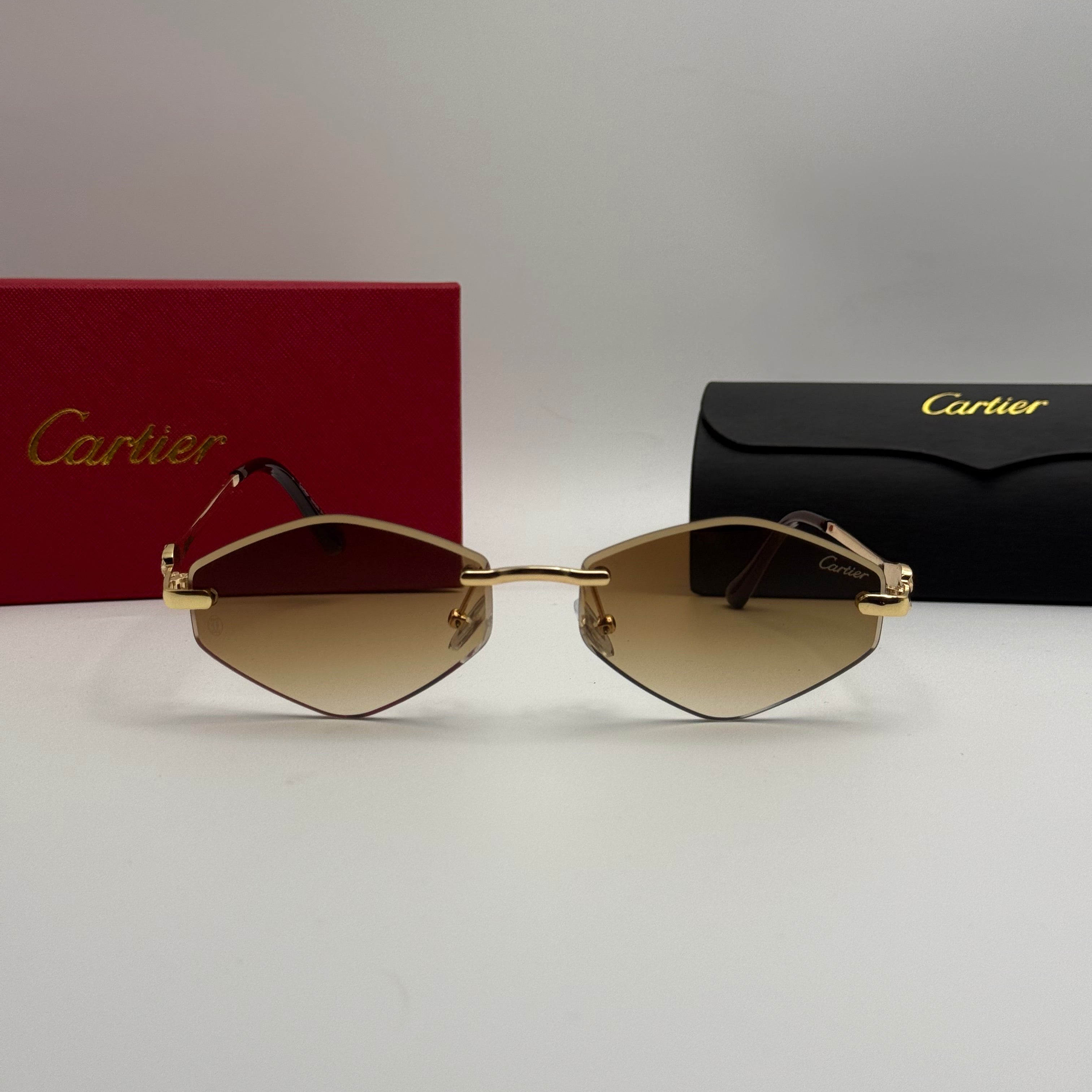 Cartier Rimless Diamond Sunglasses – Gold / Brown Gradient